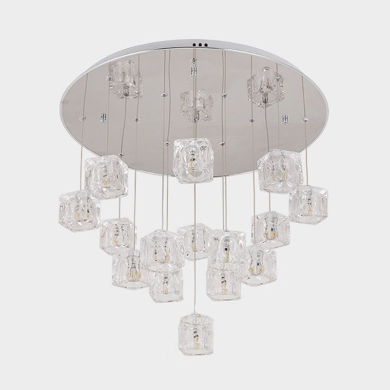 Cube clair Cube Multi-pendentif moderniste 15 lumières Silver LED Plafond Suspension Lampe