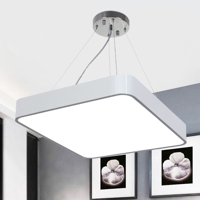 Iluminación colgante cuadrada de metal de 14 "/18" /23.5 "de ancho de ancho LED LED moderno LED LED NEGRO/Lámpara de techo plateado con difusor empotrado