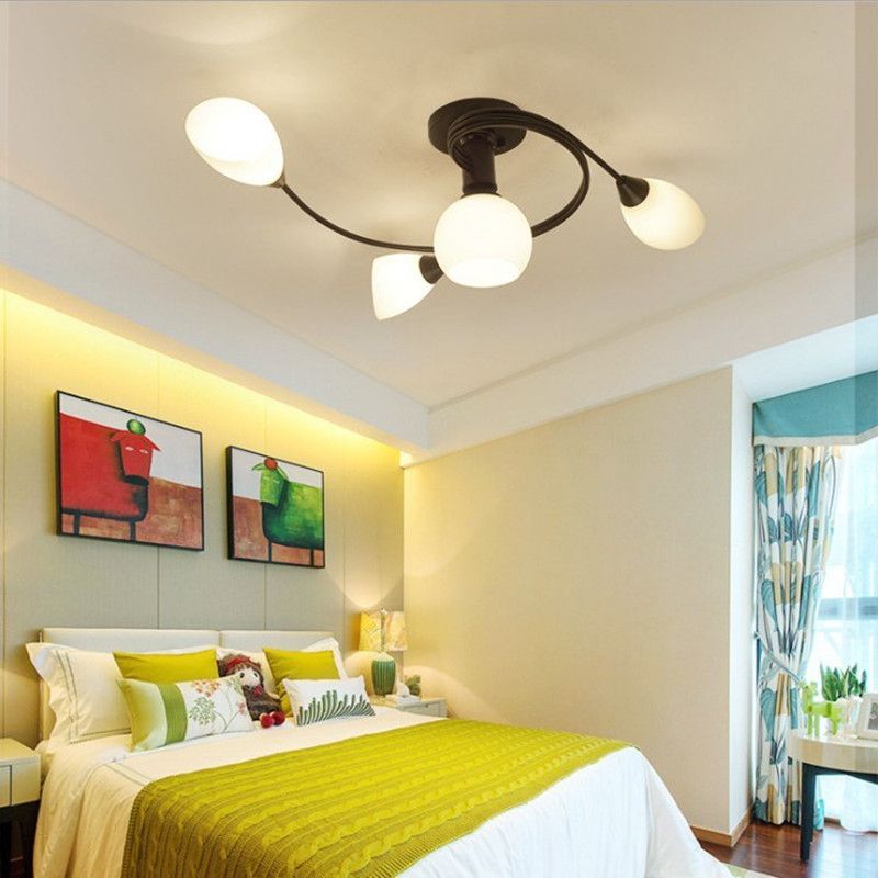 Black Semi Flush Mount Light Simple Glass Shaded Ceiling Mounted Light