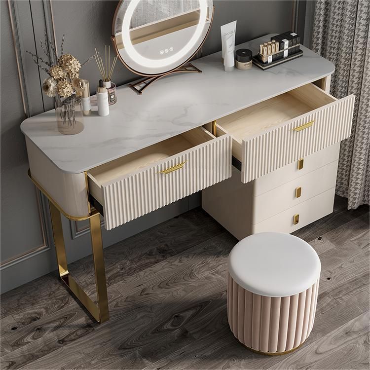 Glam Slate Top Make-up Vanity Wooden Vanity Dressing Table Set with 2 Drawers