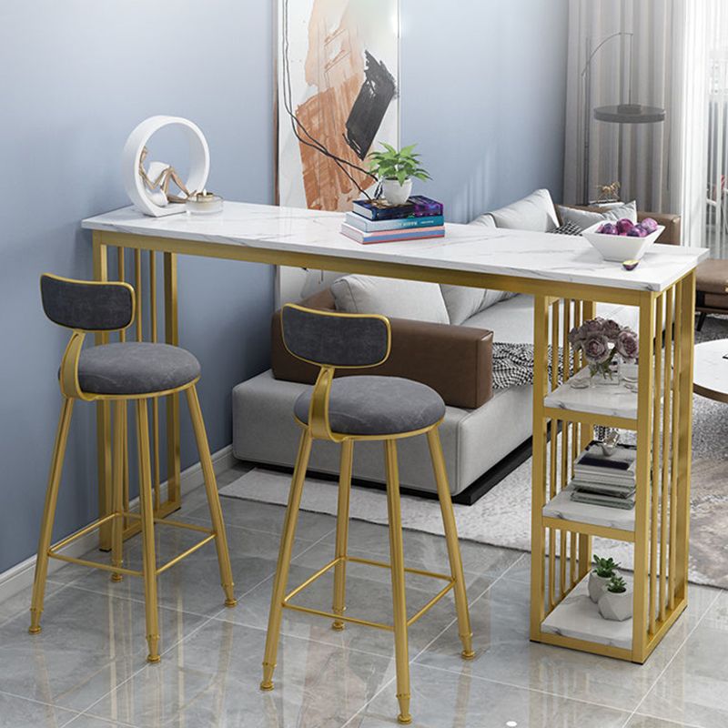 Faux Marble Counter Height Bar Table Glam Metal Base Counter Wine Table