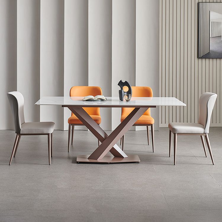 Mesa de comedor de lujo tradicional mesa de piedra sinterizada blanca con marco de oro rosa
