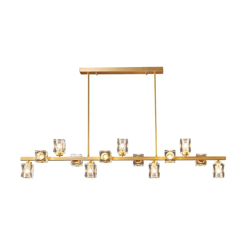 Contemporary Island Light Fixture Crystal Cube Island Lights in Gold for Kitchen