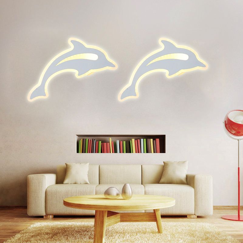 Acrylic Animal Sconce Light Modern Style LED Wall Lamp in White Finish for Hallway