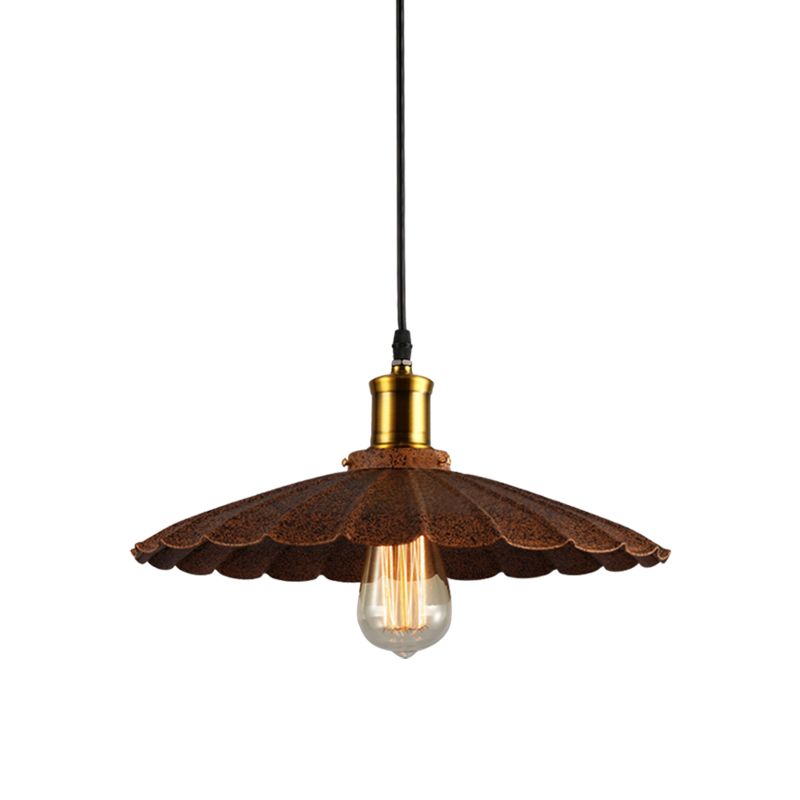 Rust Finish Scalloped Pendant Light Lodge Style Iron 1 Light Kitchen Hanging Lamp, 10"/12" Diameter