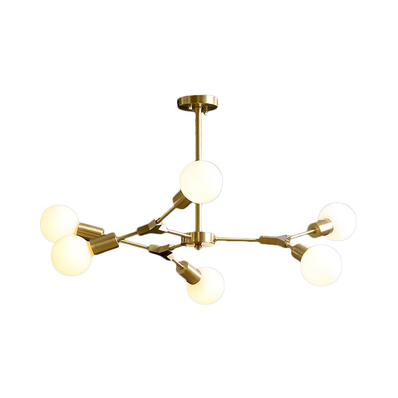 Brass Branched Rotatable Semi Flush Mount Modernism 6 Heads Metal Ceiling Light with Open Bulb Design