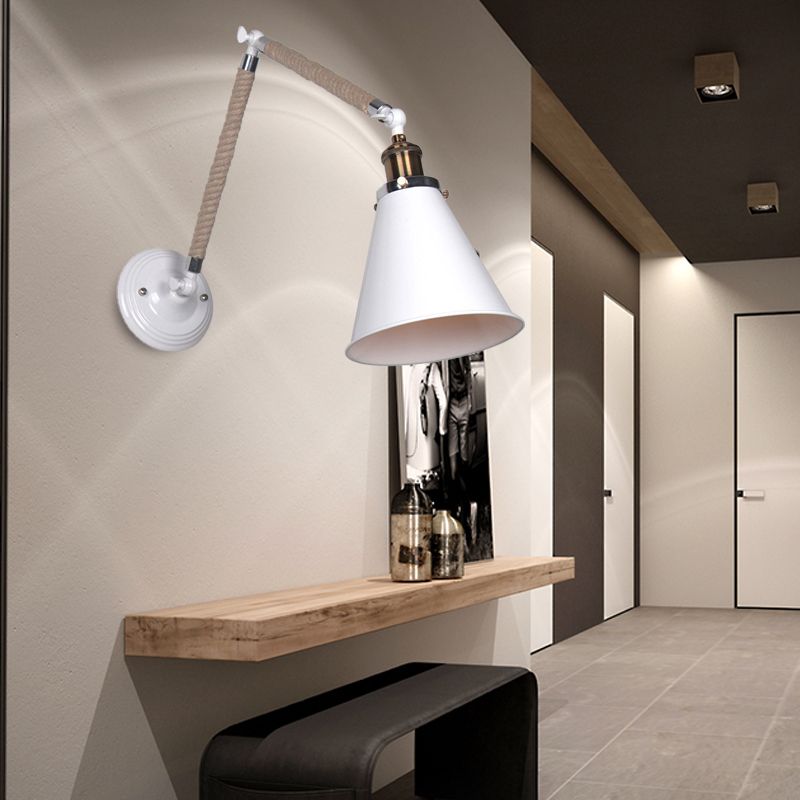 Conical Innenwandleuchte Industriestil Metall und Seil 1 Kopf weiße Wandlampe mit verstellbarem Arm