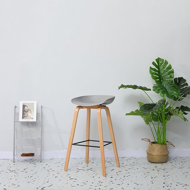 30-inch Modern Beech Wood Barstool Simple Backless Indoor Tall Stool with Plastic Seat