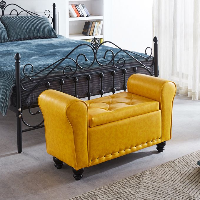 15.7" W Mid-Century Modern Nailheads Bench Manufactured Wood Bench