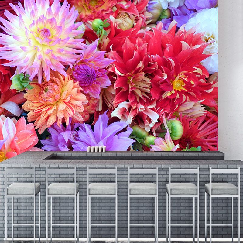 Customized Dahlia Mural Wallpaper Waterproofing Wall Decor for Meeting Room