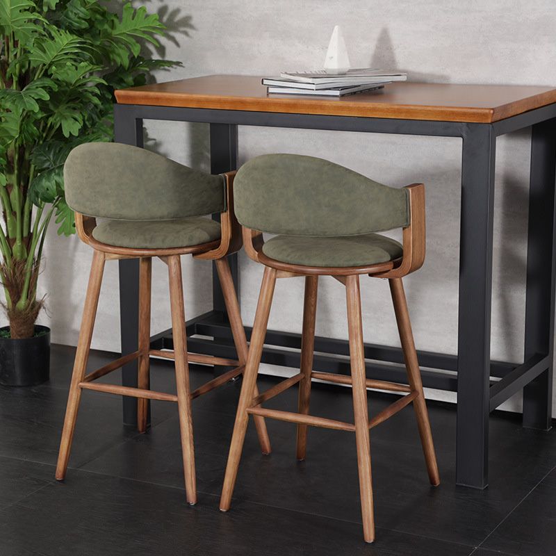 Contemporary Green Wood Stool Faux Leather Furniture Low Back with 4 Wood Legs