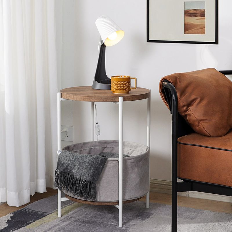Mid-Century 4 Legs End Table Round Side End Table with Storage