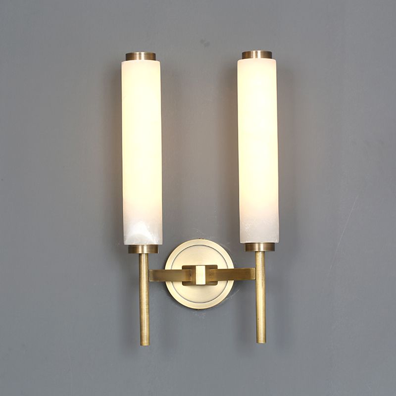1 / 2 - Light Bath Sconce Brass and Marble Traditional Bathroom Vanity Lighting in Gold