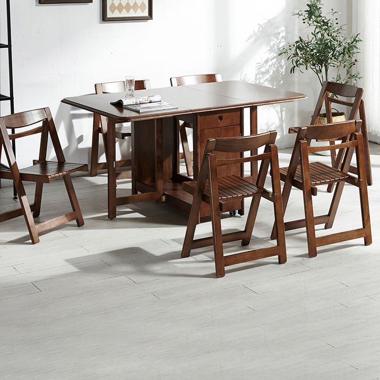 Mid-Century Modern Dining Room Table Rubberwood Solid Wood Table with Wood Base