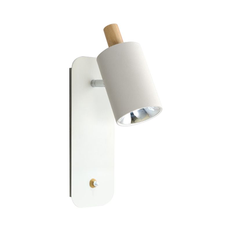 Éclairage de paroi cylindrique Métalmat minimaliste 1 tête blanc / gris d'approche luminaire avec capuchon en bois