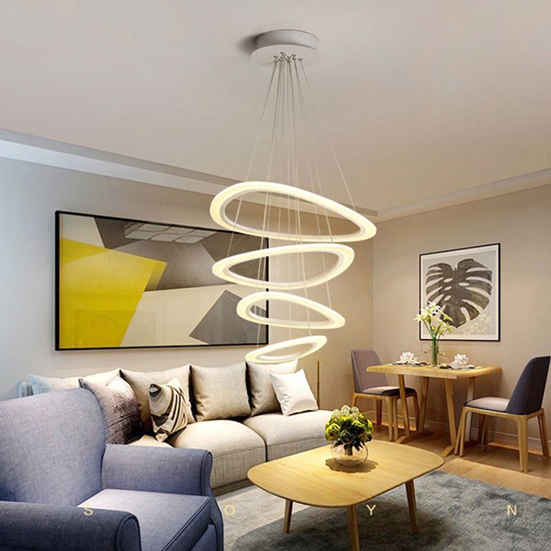 White Teardrop 4/5 Tiered Chandelier Simplicity LED Acrylic Hanging Ceiling Lamp in Warm/White Light