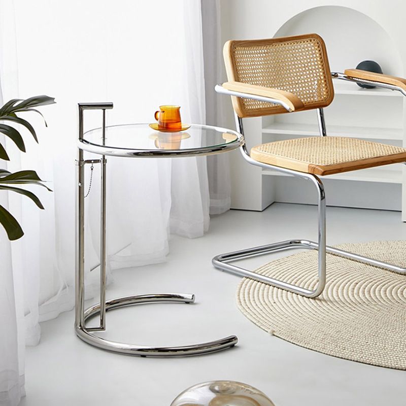 26.4" Tall Round Glass Top End Table Stainless Steel C Side Table