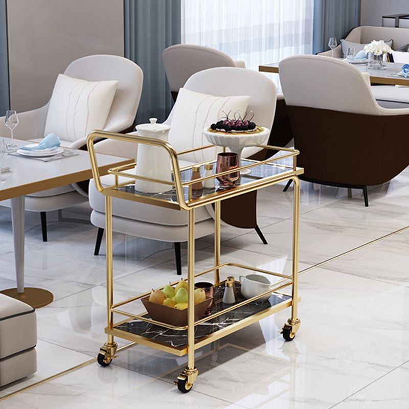 33.86" High Modern Style Rolling Prep Table Stone Prep Table for Dining Room