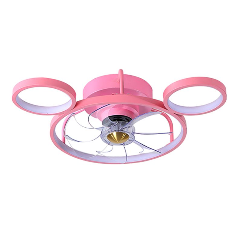 Pink Circular Ceiling Fan Lighting Cartoon Acrylic LED Semi Flush Mount Fixture for Kids Room
