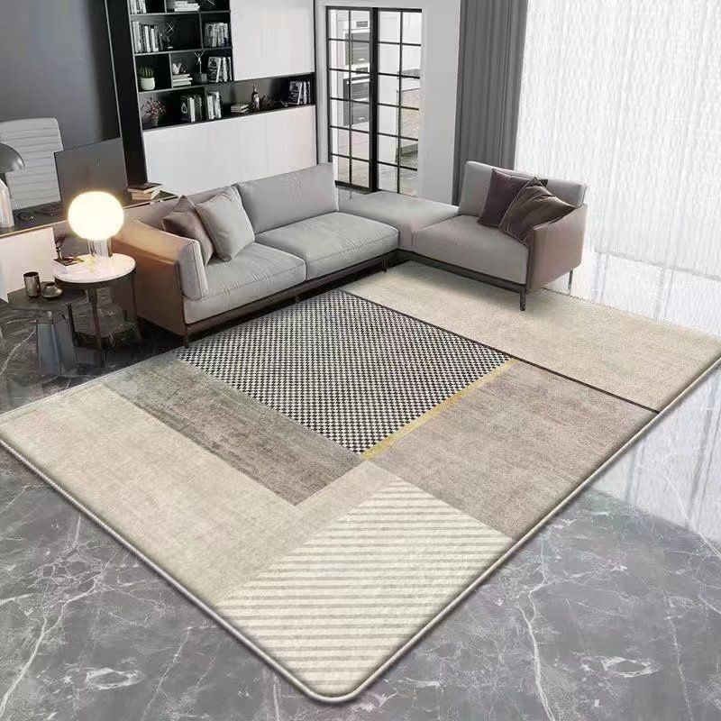 Dark Beige Modern Rug Polyester Geometric Rug Washable Rug for Drawing Room