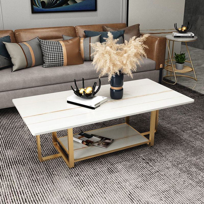 Glam 17.7" H Frame Cocktail Table Rectangular Slate Coffee Table with Floor Shelf