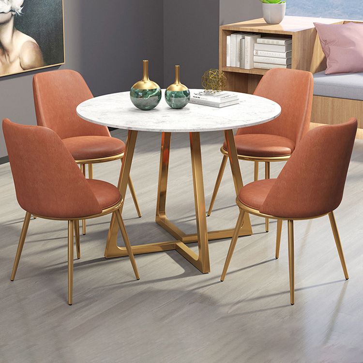 Glam Style Sintered Stone White Dining Room Set with Round Table Dining Table Furniture