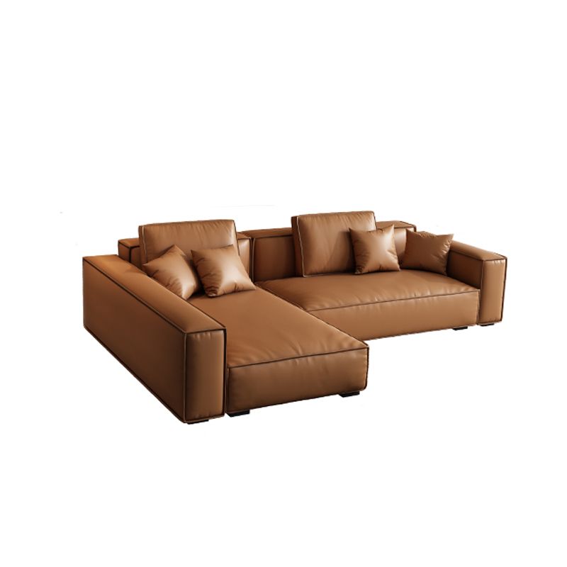 Tan Genuine Leather Tight Back Square Arm Sofa/Sectional for Living Room