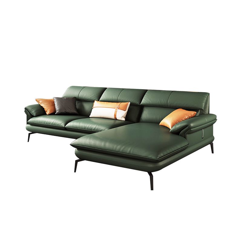 Pillow Arms Sofa in Green Modern Stain-Resistant Faux Leather L-Shape Sofa & Chaise
