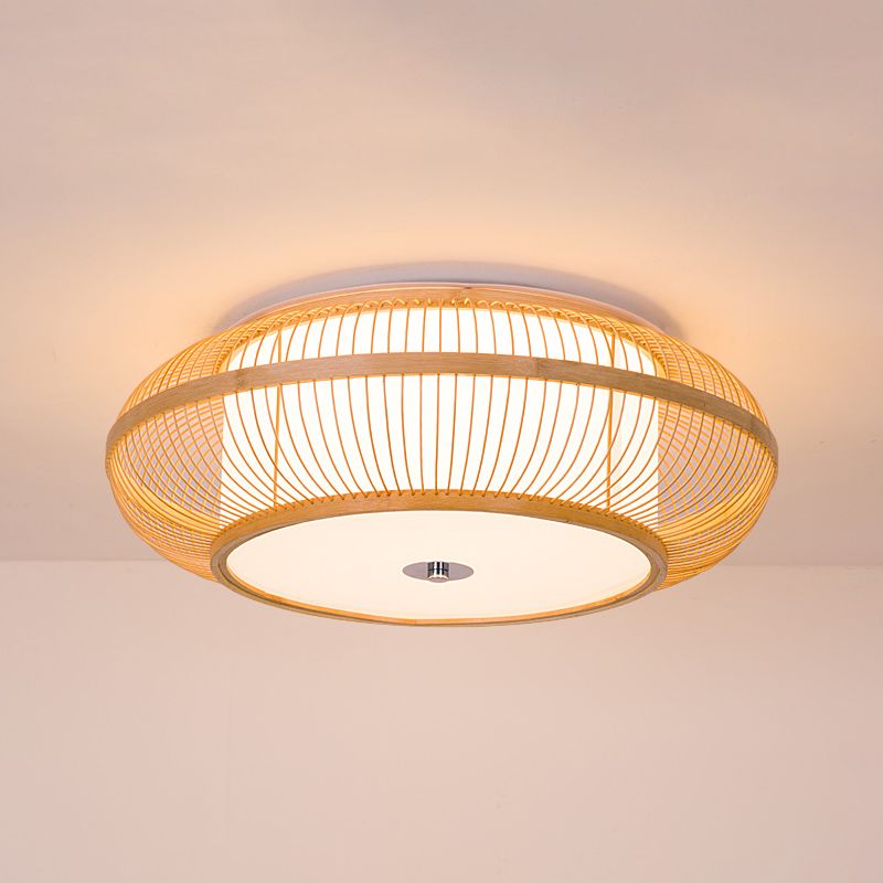 Plafonnier encastré en bambou Asia Circle, éclairage encastré pour chambre à coucher