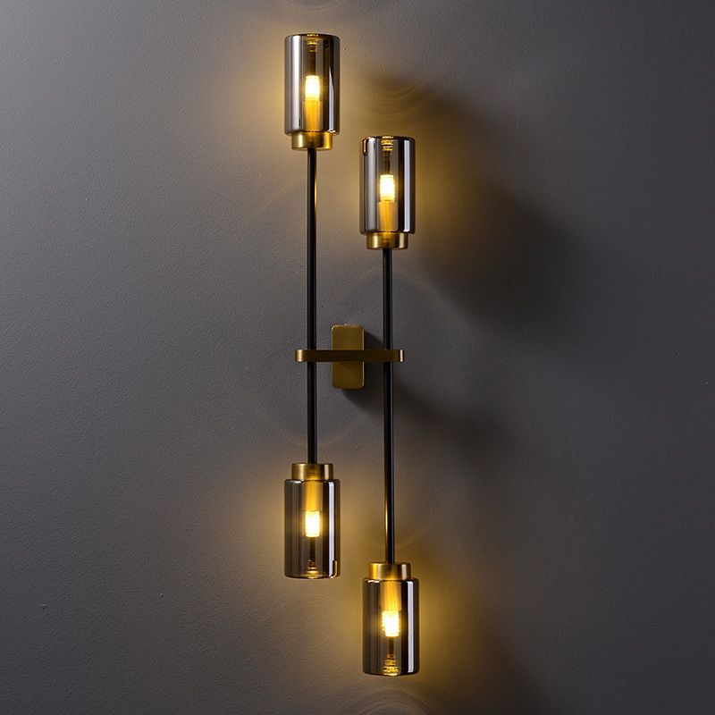 Glass Black and Gold Wall Sconce in Modern Luxury Style Copper Cylindrical Wall Lamp for Bedroom