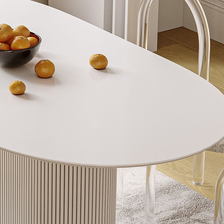 Oval Dining Table Modern Stone Top Dining Table in White with Pedestal Base