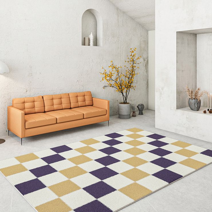 Multicolor Modern Area Carpet Polyester Checkered Indoor Rug Easy Care Carpet for Living Room