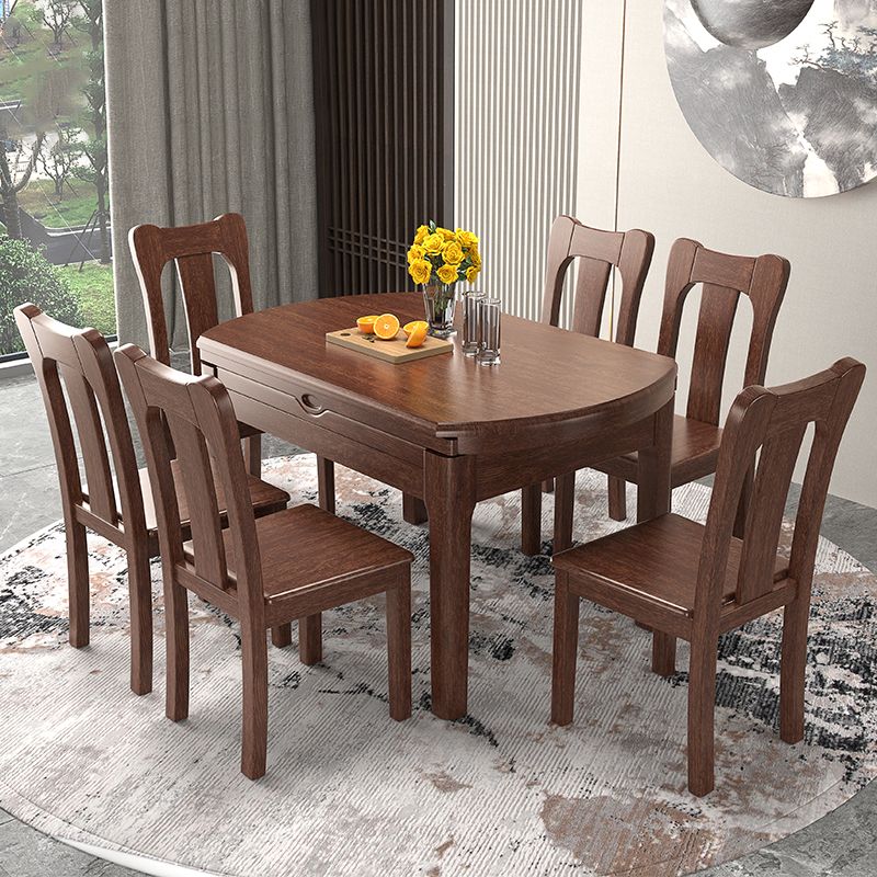 Table ronde en bois en bois en noyer extensible avec 4 jambes pour le restaurant