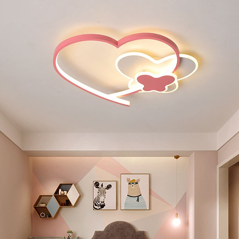 Loving Heart Frame Ceiling Flush Minimaliste Acrylique LED Rose Flushmount Éclairage Fixture pour la chambre