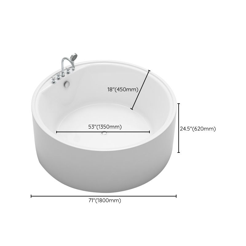 Acrylic Round Bath Tub Whirlpool Freestanding Bathtub with Tub Filler and Trim Kit