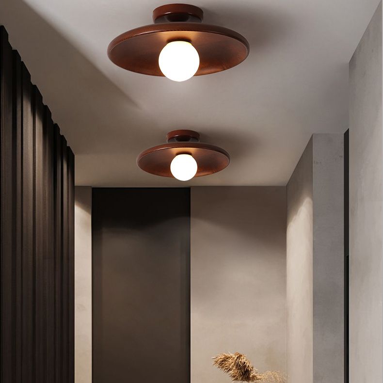 Lámpara de techo interior de madera con montaje empotrado, globo creativo moderno, con pantalla de cristal
