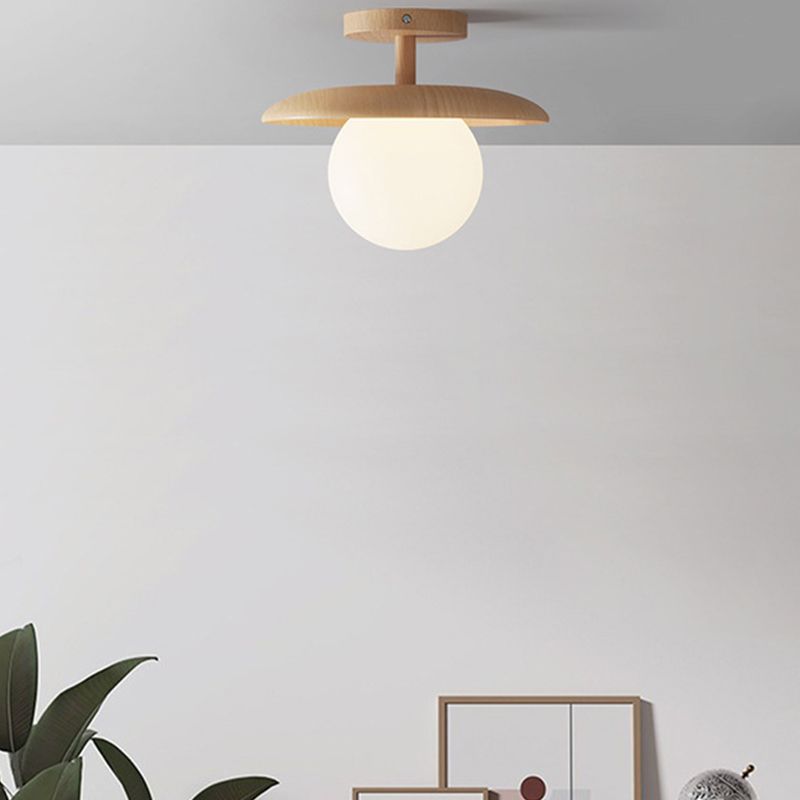 Shaded Semi Flush Mount Lighting Modern Style Wood Beige Ceiling Mounted Fixture