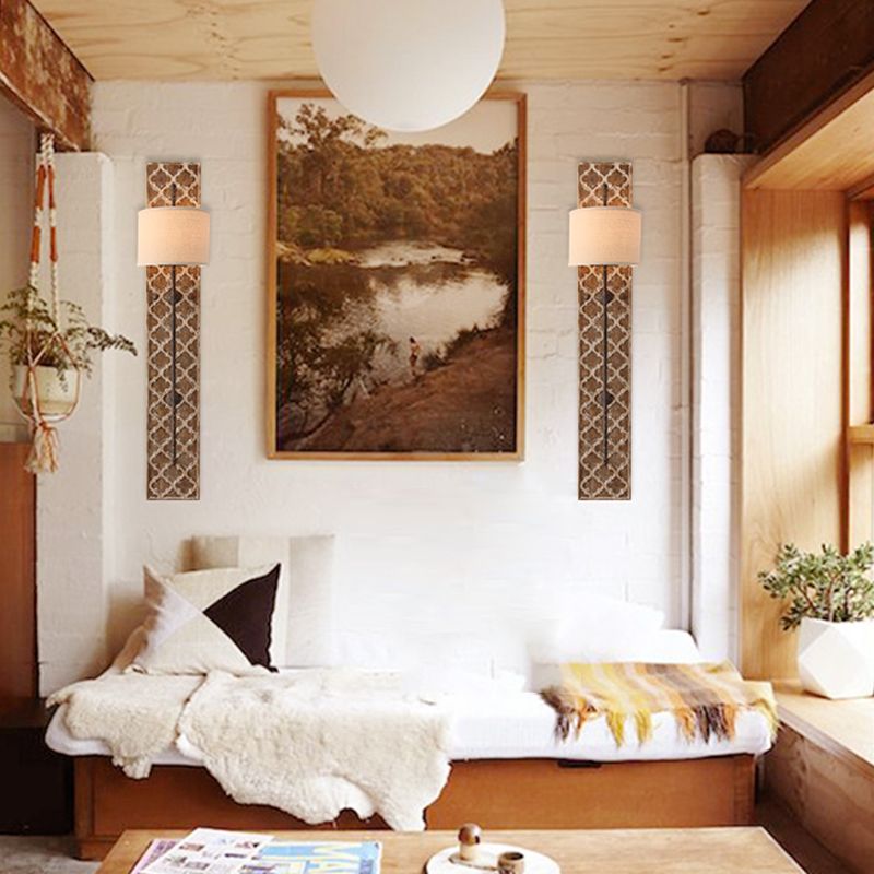 Rust 1 Light Sconce Light Vintage Fabric Semicircle Wall Lighting Fixture for Living Room with Rectangle Backplate