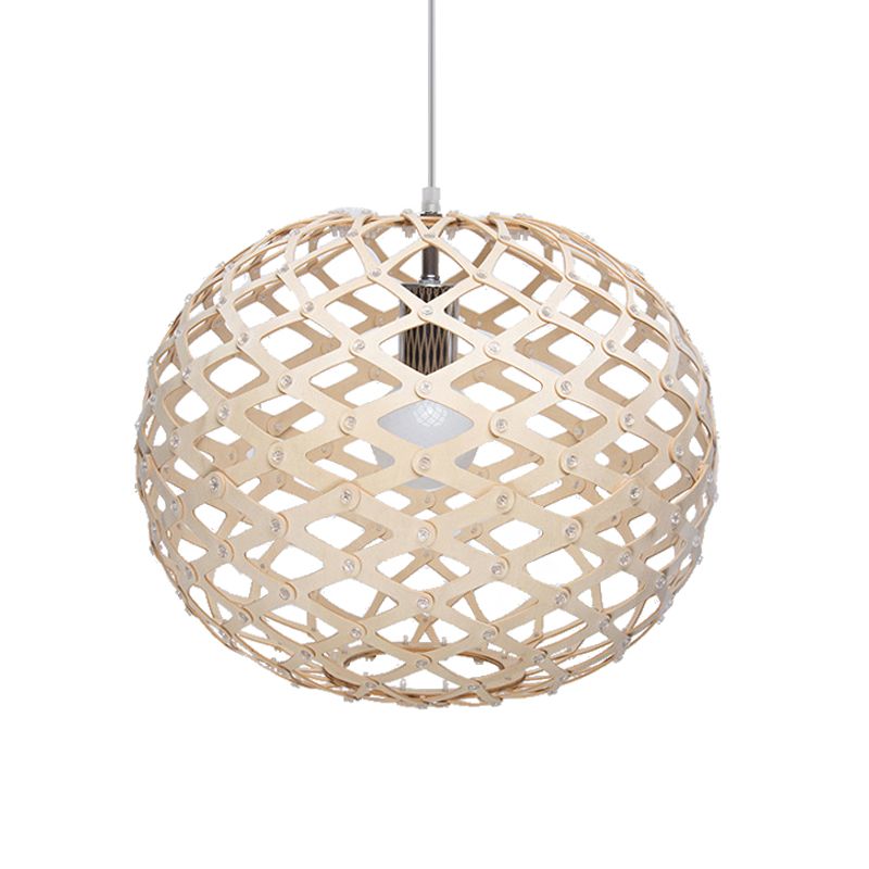 Colgante de suspensión global de madera contemporánea 1 bulbo beige kit de luz colgante, 16 "/19.5" de ancho
