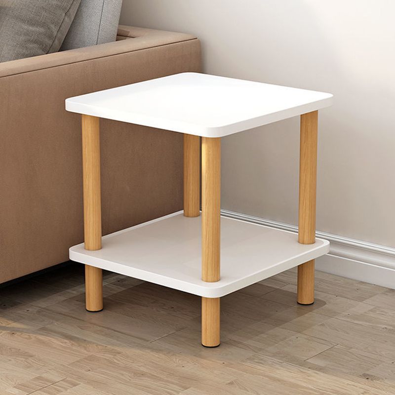 Wooden Side Table Double Tier Modernistic Style Geometric for Living Room