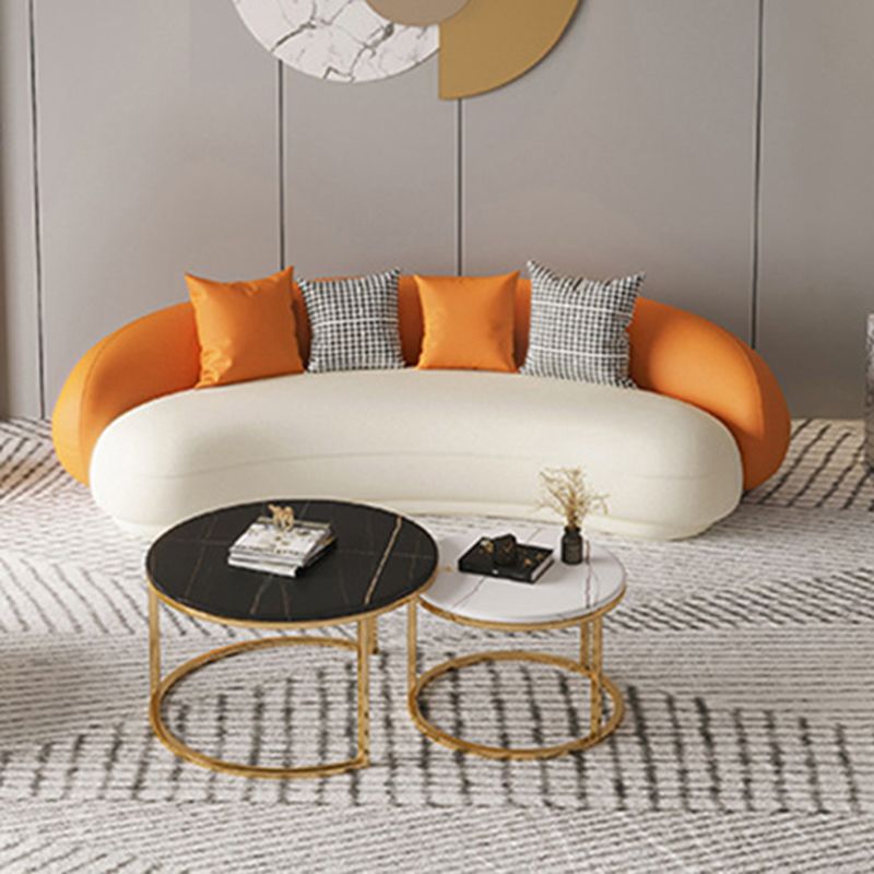 Orange Faux Leather Curved Sofa Contemporary Sloped Arm Sofa