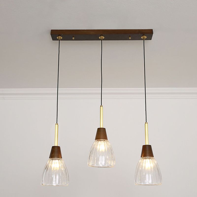 Salle à manger suspendue lampe nordique en noyer en bois clair avec une petite teinte en verre