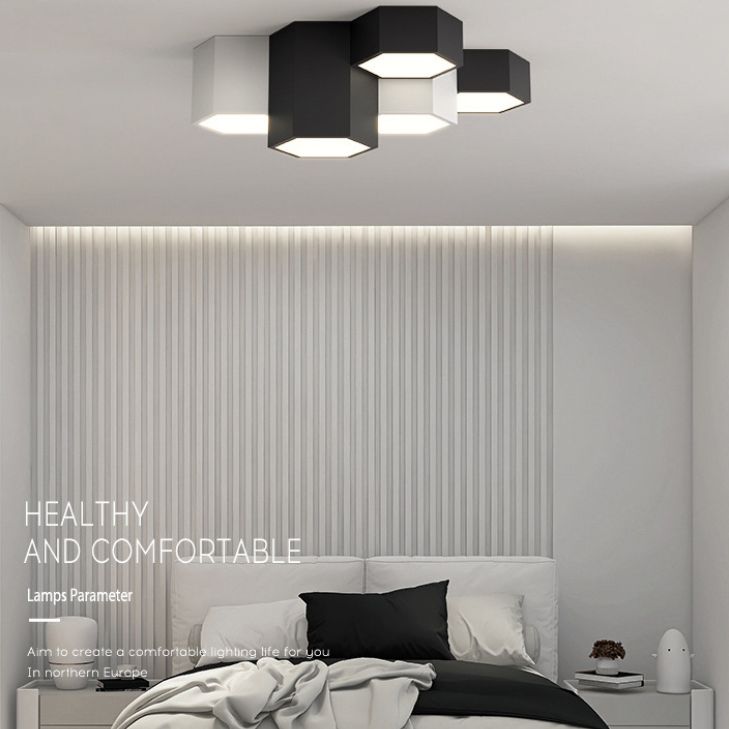 Plafonnier LED géométrique minimaliste moderne en fer forgé avec abat-jour en acrylique