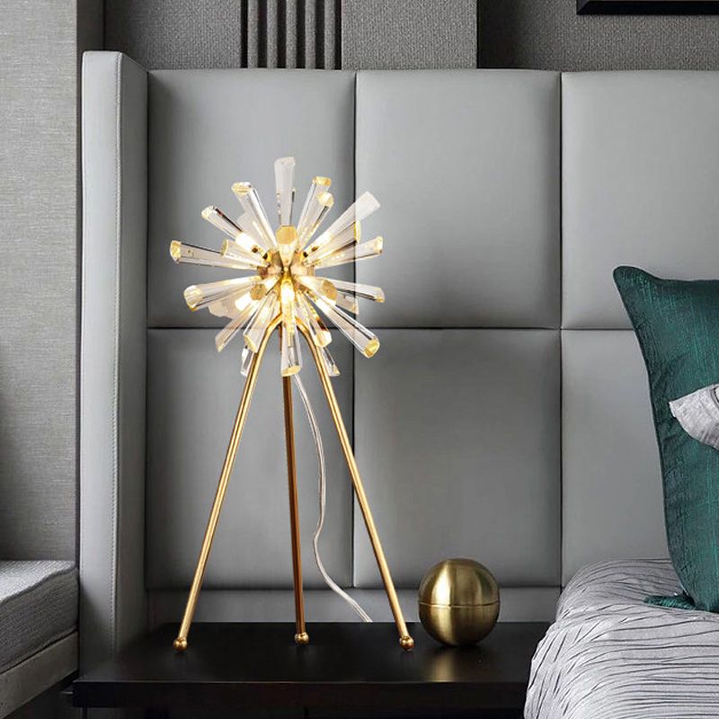Burst -Studienraum Schreibtisch Lichtkristall Prismen 1 Glühbirne zeitgenössische Nachttischlampe in Gold