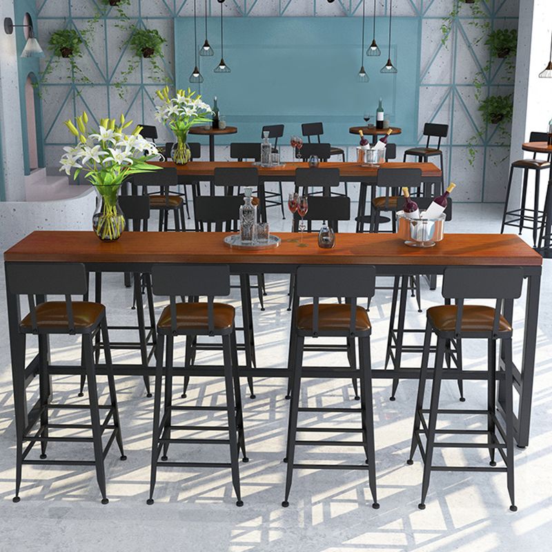 Industrial Armless Counter Stool Iron Bar Stool with Pedal and Leather Cushion