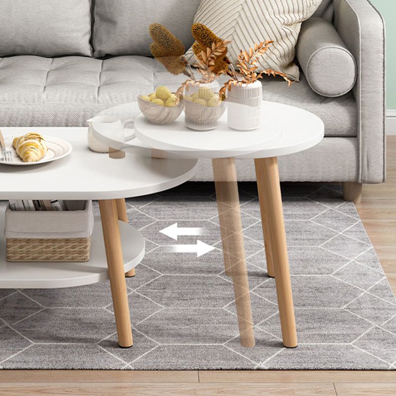Modern Wooden Coffee Table Oval Bunching Coffee Table Set for Living Room