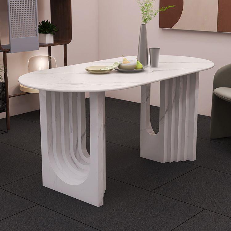 Metal Modern Double Pedestal Table Sintered Stone Table,47.5"L x 31.5"W x 29.5"H