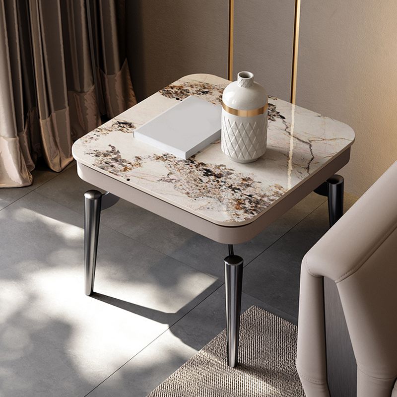 Luxurious Metal Side Table Stone 4 Legs Sofa Side Accent Table