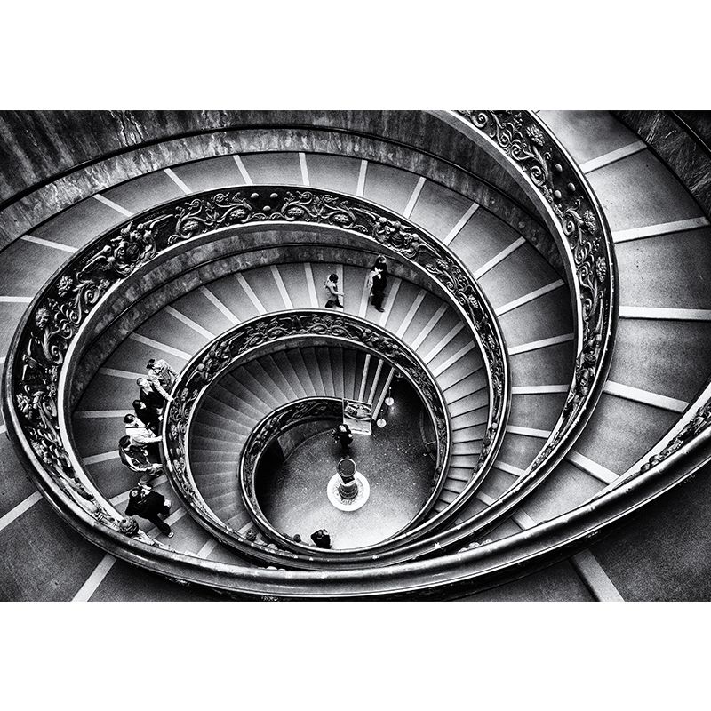 Dark Grey Spiral Stairway Mural Decal Moisture Resistant Modern Bedroom Wall Covering