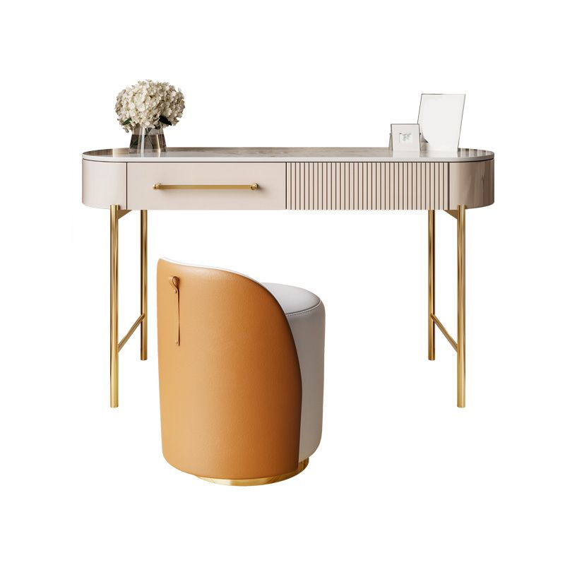 Luxurious Metal Vanity Set with Padded Stool in Beige Vanity